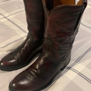 Lucchese black cherry smooth ostrich boots